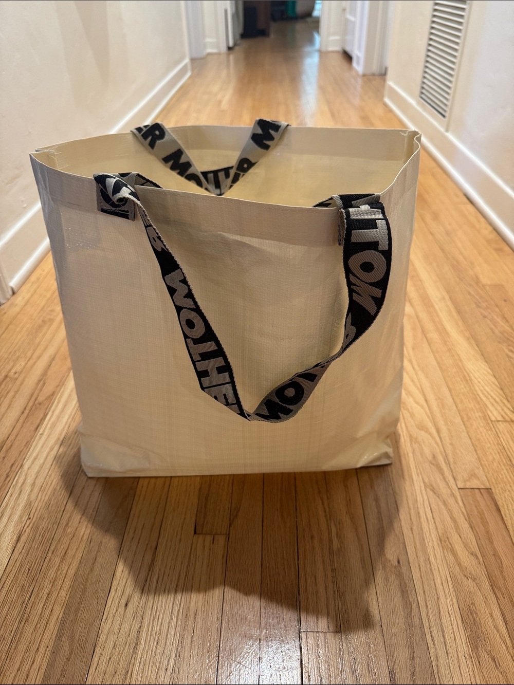 Mother White Tote Bag with Black Branded Straps